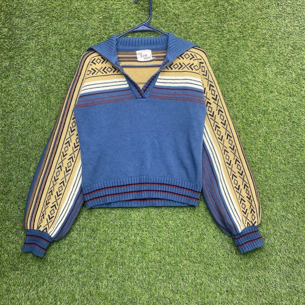 579 Sweater Womens Small Made In USA 90's y2k Vintage Aztec Western AOP Cute 80s